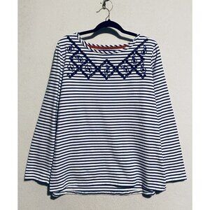 Joules Top Womens 14 Blue White Striped Harbour Luxe Lemon Cutout Jersey Knit